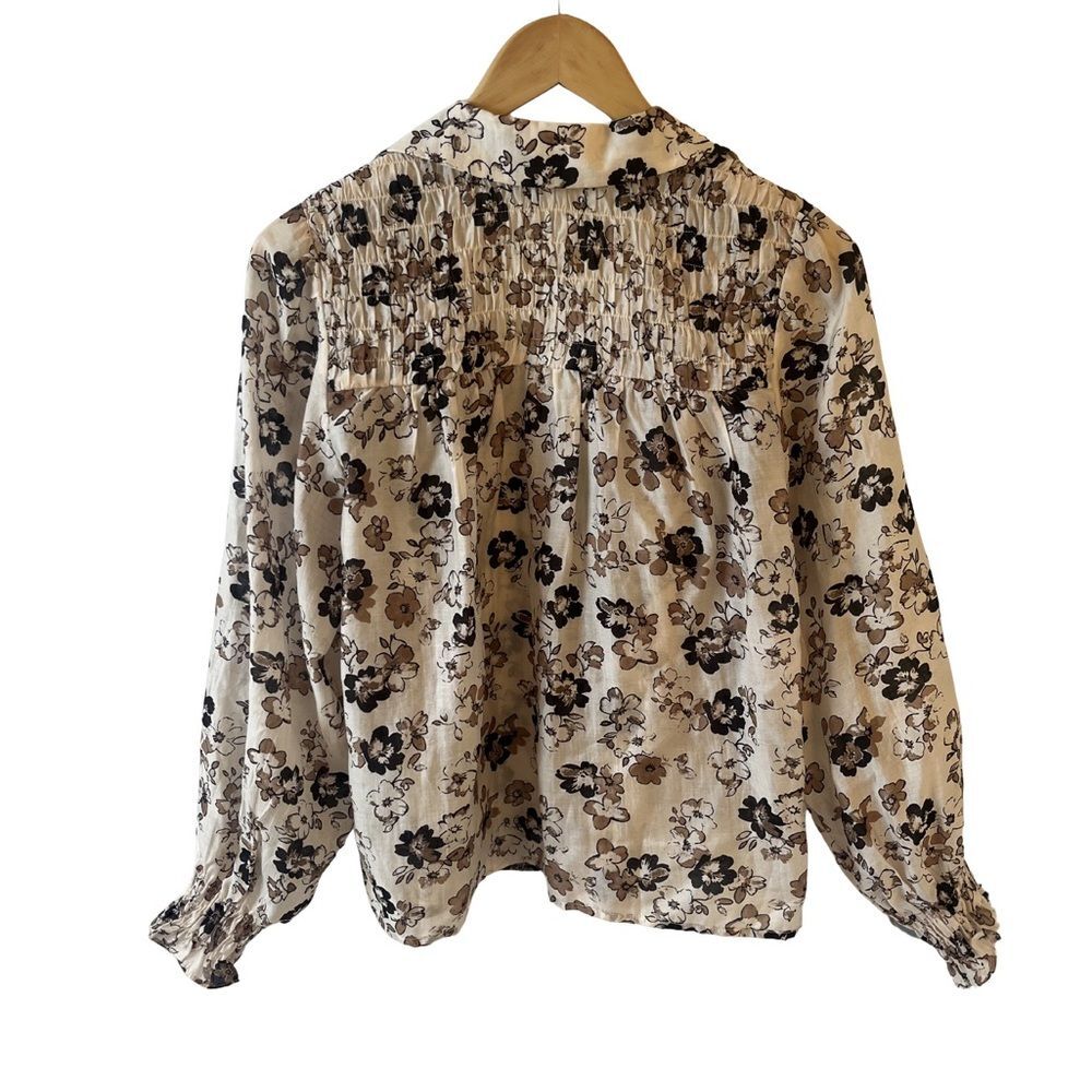NWOT Melloday Floral Print Blouse Cream and Brown | Size XS - Picture 6 of 11